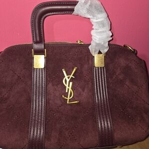 Burgundy Suede Quilted Shoulder/crossbody  Bag with Gold Hardware